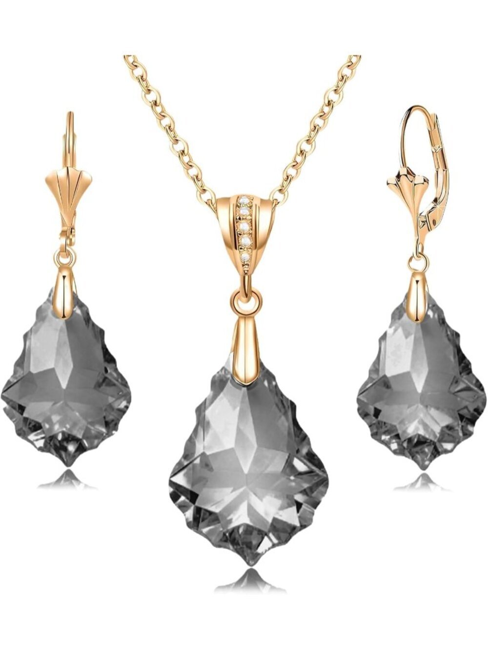 Women's Black Evevic Austrian Crystals Baroque Pendant Necklace Earring